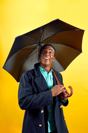 Еко-парасолька Totes з дерев'яною ручкою, чорно-сіро-помаранчевий смугастий дизайн, універсальний розмір