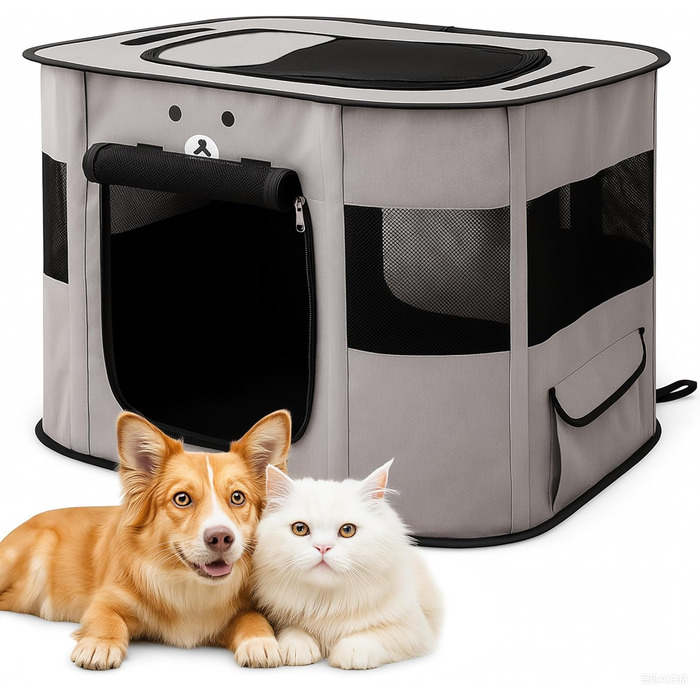 Портативний вольєр для цуценят та котів ALLSOPETS, розкладний, XXL, сірий