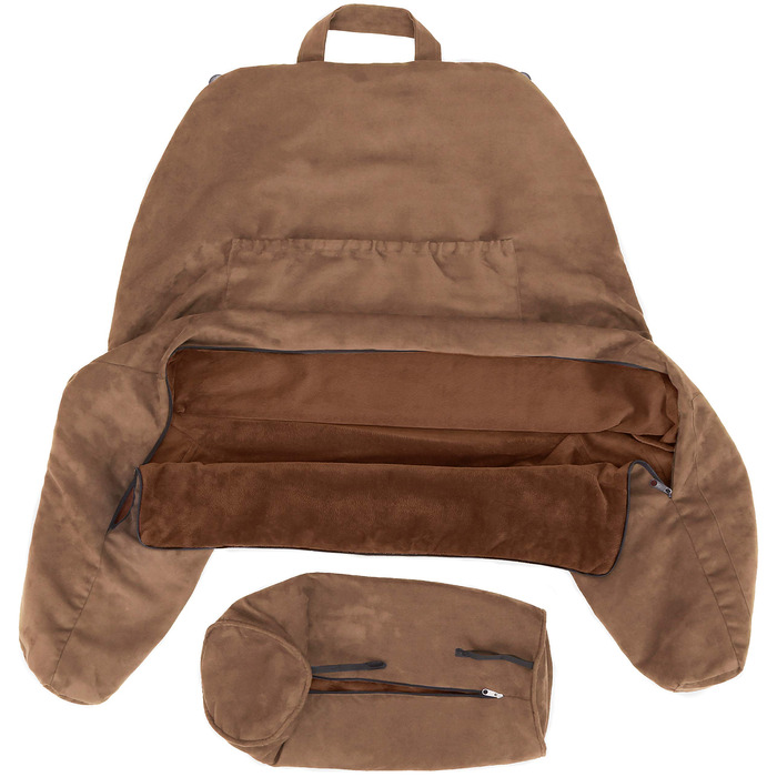 Подушка для чоловіка з підлокітниками - велика, для читання та відпочинку в ліжку. Преміум піна з пам'яті, знімна подушка для шиї на стрічці. Чохол, колір: коричневий, колір: коричневий