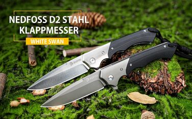 Складаний ніж NedFoss SWAN, 9,3 см, сталь D2, з білою ручкою G10, одноручний, гострий туристичний ніж з кліпсою для пояса, мисливський та універсальний ніж для щоденного використання, колекціонування та подарунка