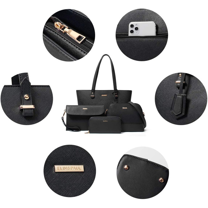 YTL Сумка жіноча Tote Shopper велика, чорна: набір 4 в 1 (офіс, школа, подорож)