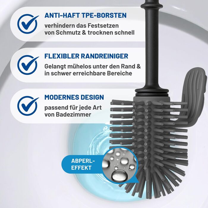Набір для туалету Rival Recycling з щіткою для обідка – ергономічна ручка з переробленого матеріалу, для швидкого та ретельного очищення, з тримачем (антрацит, Meiler)