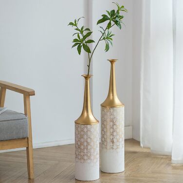 Vintage Black Tall Floor Vase Set of 3 - 68/51/41cm - Large Metal Honeycomb Texture Matte Vase for Living Room, Dining Room, Bedroom, Office & Home Decor