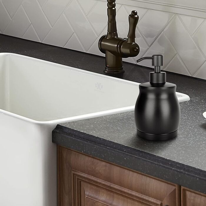 Дозатор мила з нержавіючої сталі з флаконом для рідини та помпою, 390 мл (Чорний, з дозатором)