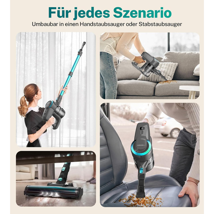 Бездротовий акумуляторний пилосос з потужністю 25000Pa, 175W, час роботи 50 хвилин. Бездротовий ручний пилосос з антизаплутувальною насадкою та функцією самостійного паркування. Підходить для килимів, твердих підлог, видалення шерсті тварин (зелено-сірий)