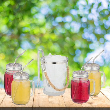 Relaxdays Set of 4 Drinking Glasses with Lids and Accessories