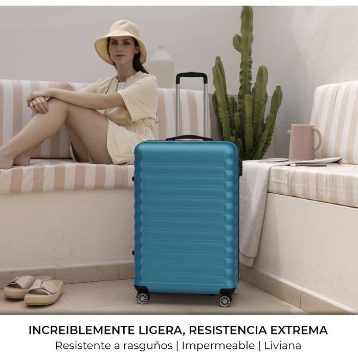 Набір валіз NEWTECK 4 шт. (75см, 63см, 53см, культиватор), ABS, жорсткий, водостійкий, з коліщатами, з замком (Блакитний)