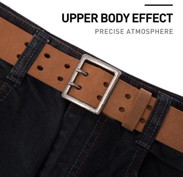 Чоловічий шкіряний ремінь BISON DENIM: класичний бізнес-ремень для джинсів з металевою пряжкою та подарунковою коробкою (W71812-1zm-braun, 120)