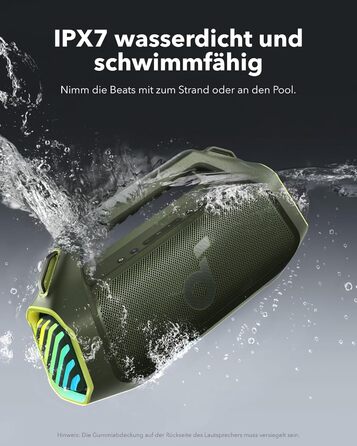 Soundcore Boom 2 Plus: Портативна Bluetooth Колонка, 140W, IPX7, RGB, Power Bank, USB-C, 20 годин, для кемпінгу (зелена)