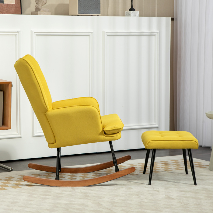 HOMCOM Rocking Chair Glider with Ottoman, Recliner Armchair, Linen-Look, Holds up to 130 kg, Beige for Living Room & Relaxation