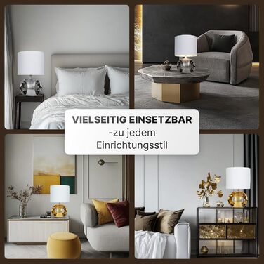 ARTE LAMP Poppy - LED настільна лампа з кабелем, хром/біла. Настільна лампа з білим текстильним абажуром для вітальні та спальні (золота)