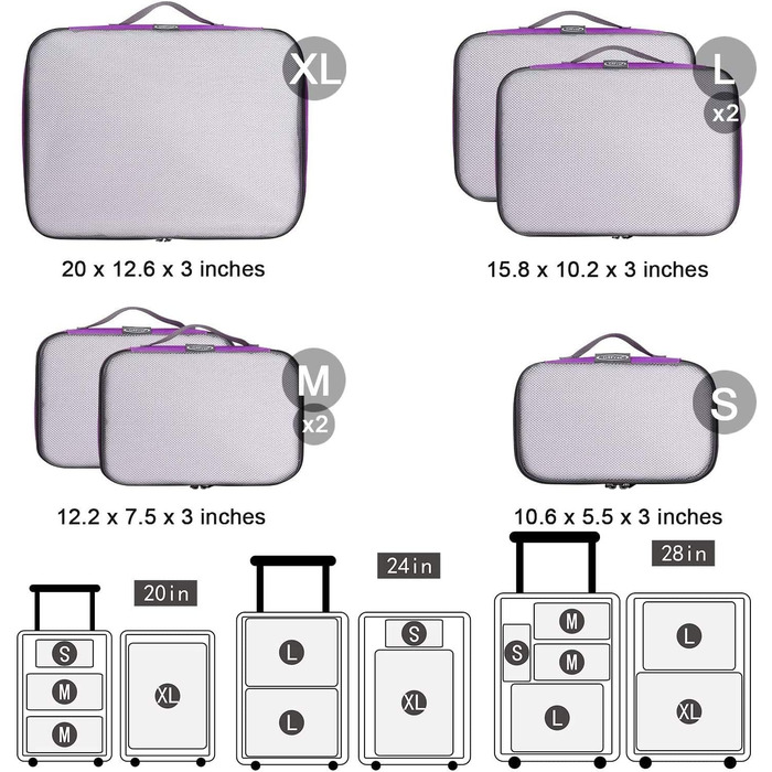 Органайзери для валізи G4Free (фіолетовий, 6шт) - набір для подорожей