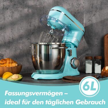 Кухонна машина Küchenmaster 6L, 1300W, з набором насадок (міксер, гак для тіста, вінчик), темно-зелений/синій