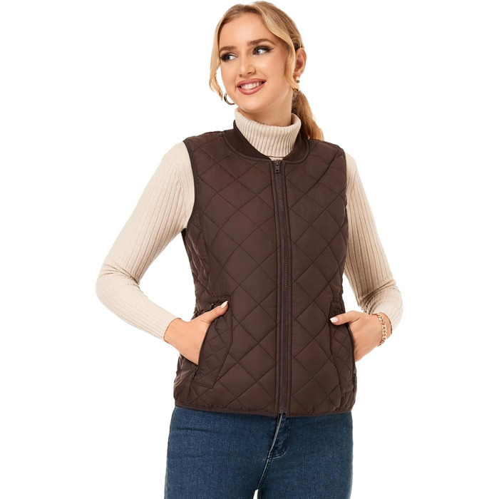 Жіноча степкова жилетка Fuinoth з рифленим коміром, утеплена, шоколадного кольору (XS)