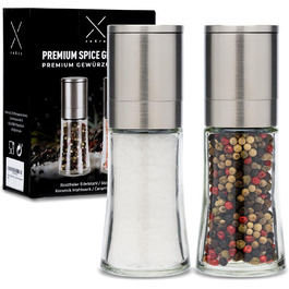 Набір з 2 електричних мельниць для солі та перцю преміум-класу | Регульоване керамічне подрібнювання | Набір з високоякісної нержавіючої сталі для солі, перцю та інших спецій