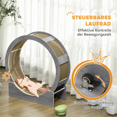 PawHut Cat Wheel, 91 cm Cat Exercise Wheel with Brake, Scratching Board, Cat Wheel for Healthy Movement, Relaxation, Grey | Aosom