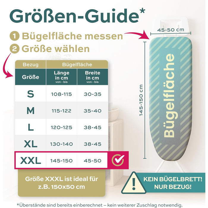 Покриття для прасувальної дошки Turbo 120x40 см - відбиває тепло для швидкого прасування, легко кріпиться, 2 кишені, сертифікат OEKOTEX 100, сірий/білий (XXL)