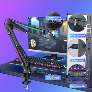 Кріплення для мікрофона ZealSound: регульований кронштейн для HyperX QuadCast/Blue Yeti та ручного мікрофона, з надійною підставкою та адаптером 3/8' - 5/8' – подарунок для геймерів та YouTube-блогерів