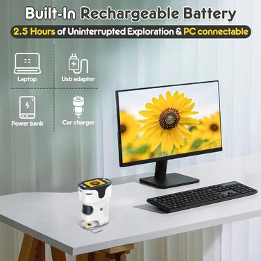 Дитячий цифровий мікроскоп 1000X Handy з 4K екраном 2.0', USB, для дітей 4-12 років, набір для науки, з предметними скельцями
