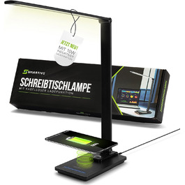 SMARTIVE LED лампа настільна з бездроговою зарядкою - офісна лампа з 10W бездротовою зарядкою, регульоване світло, USB вихід, чорний колір
