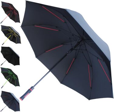COLLAR AND CUFFS XL Golf Umbrella - Windproof, Fiberglass Ribs - Red & Black - Automatic Open/Close - 154cm
