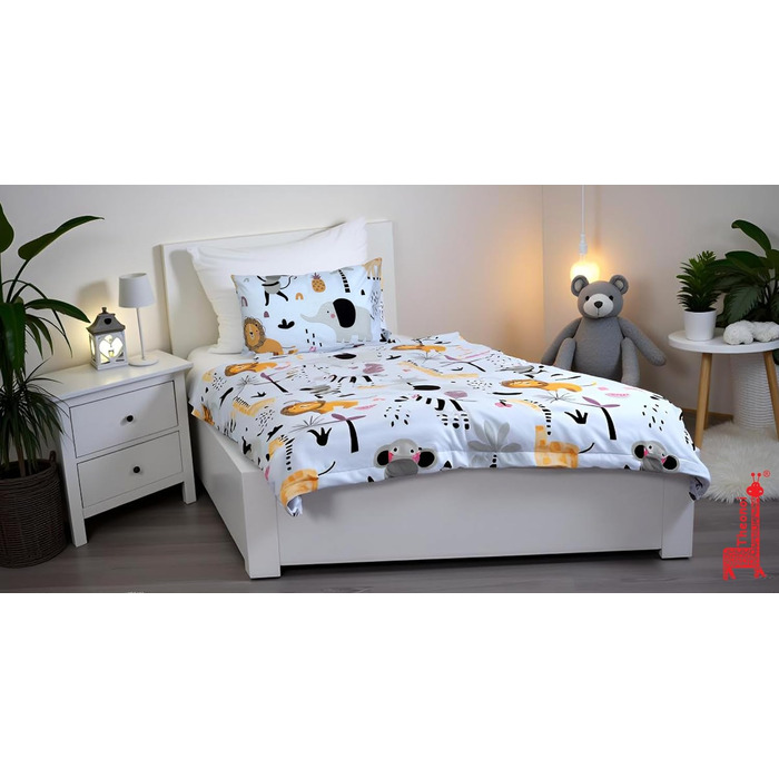 Комплект постільної білизни для дитячого ліжечка: комплект постільної білизни для малюків, комплект для ліжечка, простирадло 100x135 см та наволочка 40x60 см з бавовни, сертифікат Öko-Tex Standard, для хлопчиків та дівчаток (Тварини, Сафарі, Джунглі)