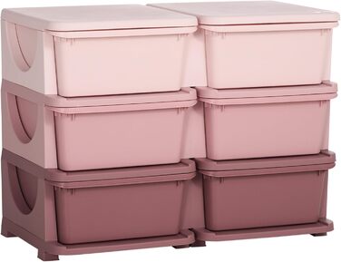 HOMCOM Kids' Chest of Drawers with Storage Boxes, Toy Organizer, Toy Box, Three Tiers for Children's Room, 3-6 Years, Children's Furniture, 37 x 37 x 56.5 cm (75L x 37W x 56.5H cm, Pink+Purple)