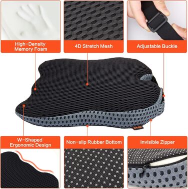 Подушка клиноподібна автомобільна ZHOOGE з піни Memory Foam, чорна. Для автокрісла, офісного крісла, ліжка. Ергономічна підтримка спини