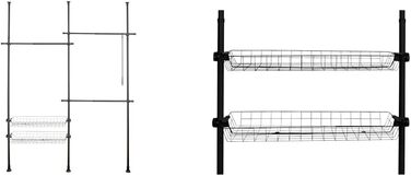 WENKO Telescopic System Hercules Duo, 3 Clothes Rails, 2 Storage Baskets, Extendable, Powder-Coated Metal, 164-215 x 165-300 x 38 cm, Matte Black (Bundle with Hercules Basket)