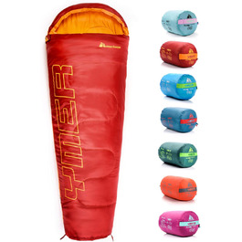 Дитячий спальний мішок Meteor Premium: літній, ультралегкий, для кемпінгу та відпочинку на природі. Підходить для дітей та підлітків. Кольори: темно-зелений/зелений, червоний/помаранчевий.