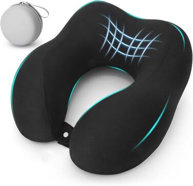 Подушка для шиї у подорожах: Memory Foam, для авто, літака, офісу та дому (чорна)