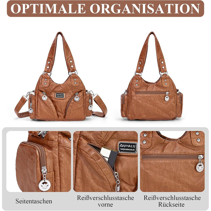 Сумка жіноча TIAASTAP Klein City Vintage коричнева шкіряна через плече Hobo Bag з багатьма відділеннями