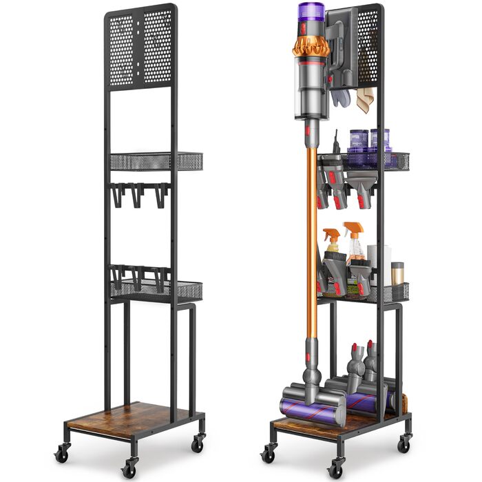 Підставка для Dyson V15 V12 V11 V10 V8 V7 V6 Gen5: Настінний тримач з органайзером для насадок та аксесуарів, чорна