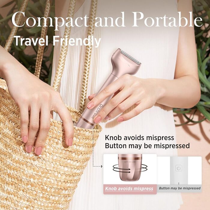 Електричний жіночий епілятор для тіла: безболісний пристрій для бікіні, обличчя, ніг, під пахвами – портативний для подорожей (рожеве золото)