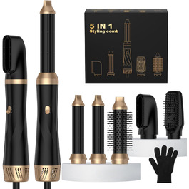 Мультистайлер для волосся 5-в-1 з термощіткою, фен-щіткою, круглою щіткою, плойкою та випрямлячем. Потужність 1000 Вт, 3 температурні режими. Для об'єму, випрямлення, локонів та сушіння. Білий (Чорний)