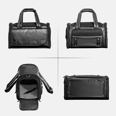 Транспортна переноска для собак та котів, чорна, M - складана переноска для подорожей літаком, авто та потягом