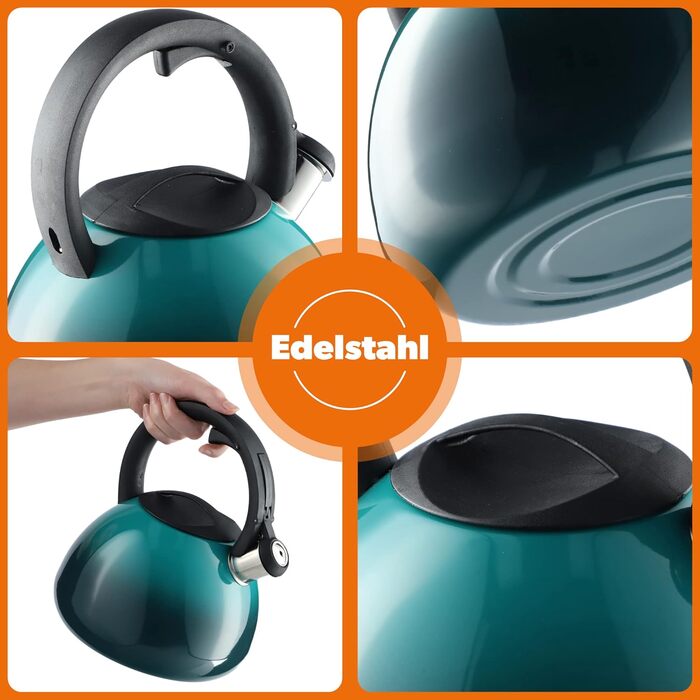 Чайник KADAX з нержавіючої сталі, 3л, з свистком, ретро-дизайн, блакитний