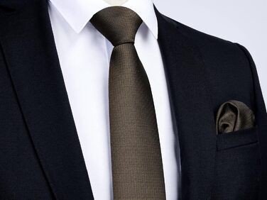 Краватка та нагрудна хустинка Enlision: класичний комплект для весілля та ділових зустрічей (темно-коричневий)