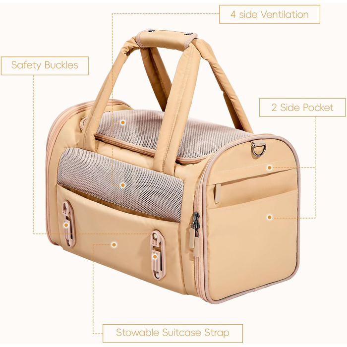 Транспортна переноска для собак та котів, Khaki M: водонепроникна, з антиковзною підкладкою та захистом від вітру