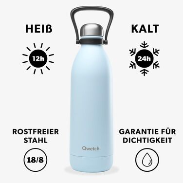 QWETCH 1.5L Stainless Steel & Titanium Thermos Flask - 48H Cold & 16H Hot - Leakproof & BPA-Free Insulated Water Bottle with Handle - Perfect for Camping, Picnics & Family Use (1500ml, Pastel Blue)