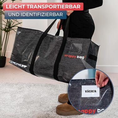 Pack of 4 Large Plastic Storage Bags – XXL Bags for Moving & Travel – Sturdy, Thick & Waterproof with Reinforced Handles – for Clothes & Bedding – 75 x 36 x 38 cm (Gray, 4 Pieces)