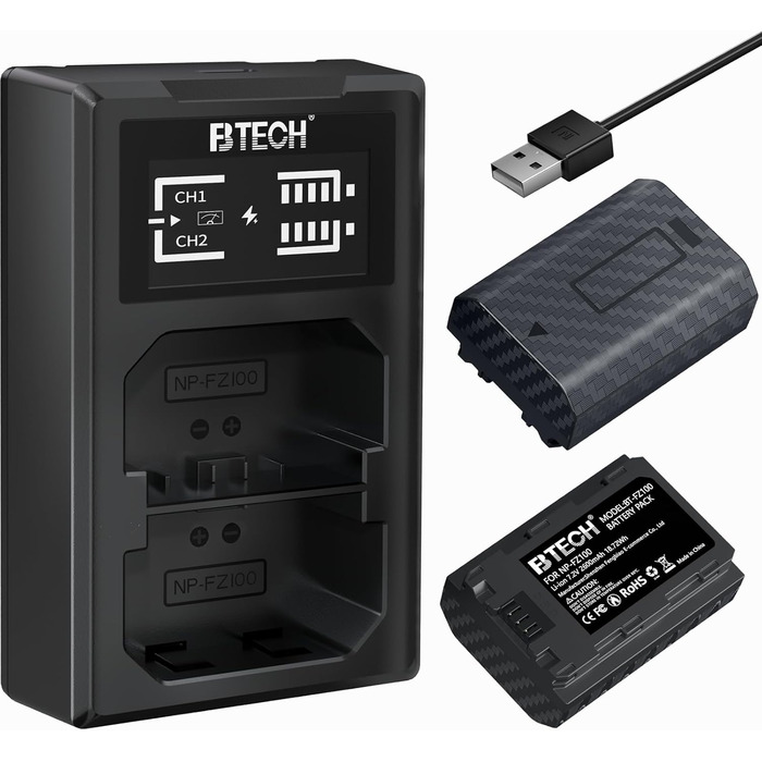Акумулятор BTECH NP-FZ100 2600mAh (2 шт.) з USB-зарядним пристроєм для камер Sony з акумулятором NP-FZ100