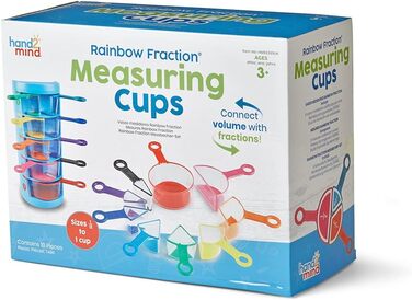 Learning Resources Rainbow Fraction Measuring Cups Set of 9 Fraction Manipulatives, Kids Measuring Cups, Baking Supplies for Kids, for Kids' Kitchen, School Supplies