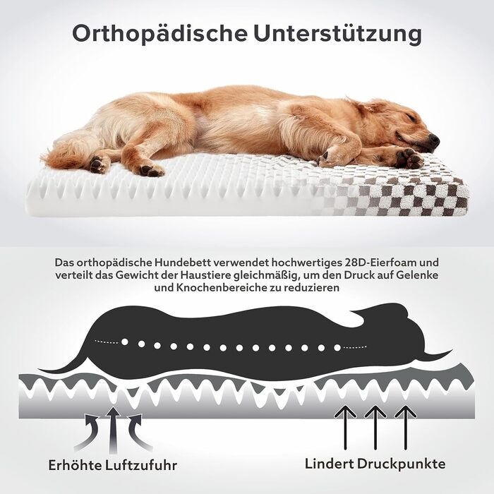 JOEJOY Extra Large Orthopedic Dog Bed, Extra Large Washable Cat Bed Dog Cushion with Memory Foam Washable Removable Waterproof Lining Orthopedic Dog Bed Gray (L 112 x W 82 x H 8 cm, Chocolate)