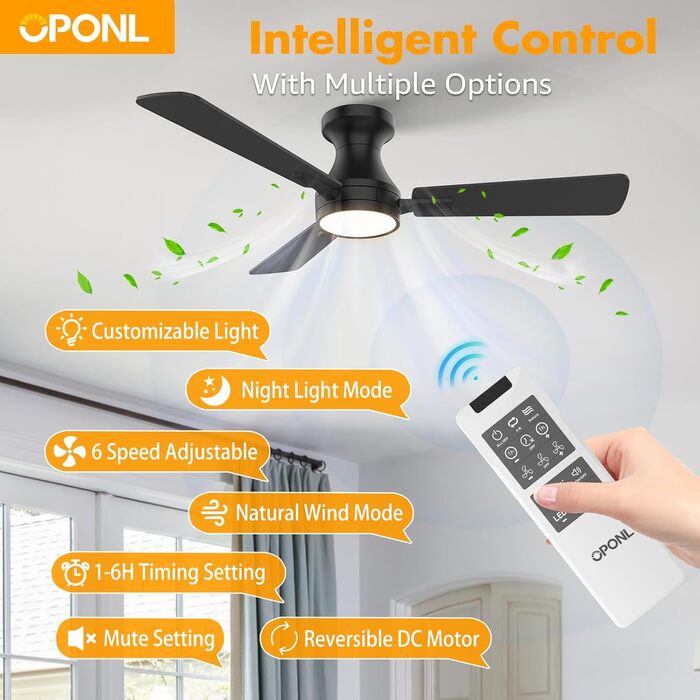 Стельовий вентилятор OPONL з підсвічуванням, 106.7 см, пульт ДУ, висока продуктивність - для спальні, кухні, вітальні, двору