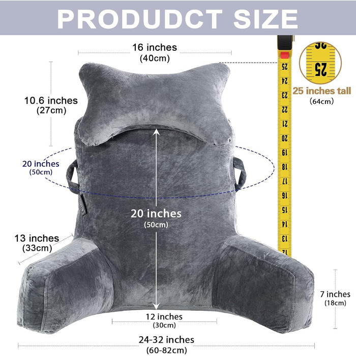 Підкова для читання з регульованою підтримкою шиї та спини - сірого кольору. Підходить для читання, перегляду телевізора в ліжку, на дивані чи на підлозі.