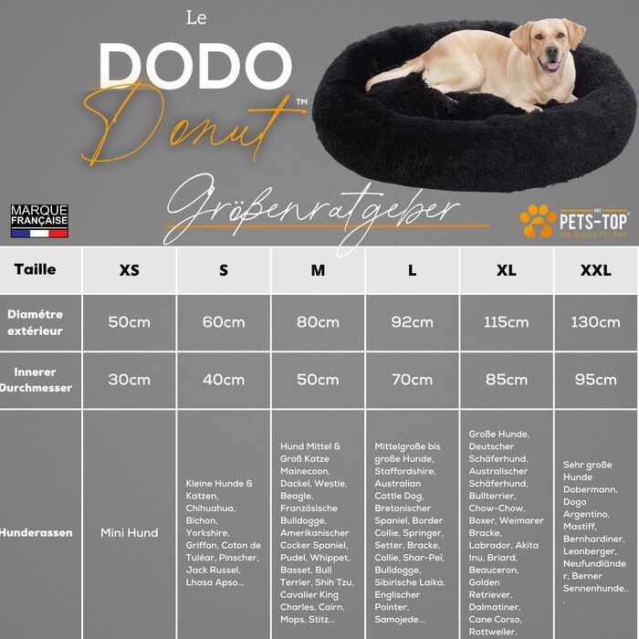 Dog Bed Medium-Sized Dogs [with washable cover] - Dog Basket, Cat Bed, Dog Sleeping Place & Furniture for Dogs, Long Dog Basket, Dog Bed, 80 cm Diameter (L 130 x W 130 x H 21 cm, Black)
