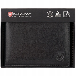 Чоловічий шкіряний гаманець Koruma чорний з RFID-захистом, відділенням для монет та слотами для 3 карток
