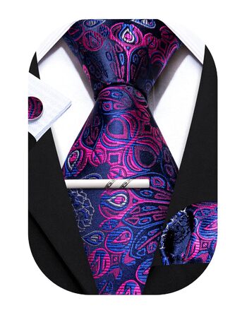 Набір краваток Barry.Wang: однотонний павловій узор, атлас, з кишеньковим хустинкою для весілля (фіолетовий, пурпурний)