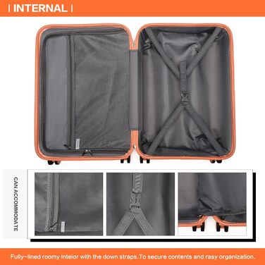 Валіза KONO середнього розміру на 4 колесах, 62x43x26 см, з TSA замком, ABS, помаранчевий